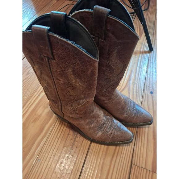 Brown And Tan Embroidered Cowgirl Western 6 1/2 M Leather - Picture 3 of 4